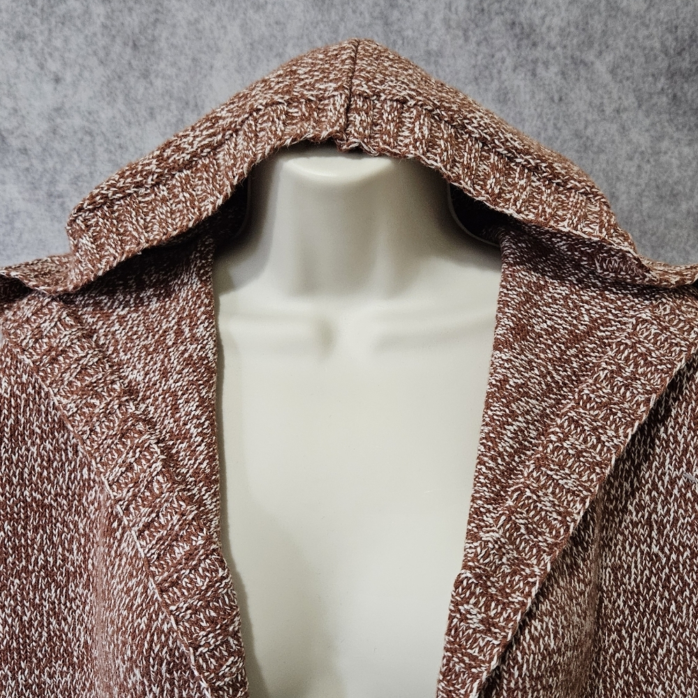 Tahari Hooded Open Front Marled Knit Sweater Cardigan with Pockets - Picture 6 of 11